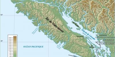 Žemėlapis topografinis vankuverio salos