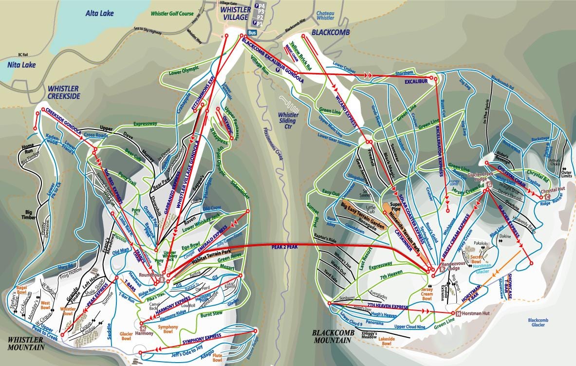 Žemėlapis vankuveryje ir whistler, kanadoje