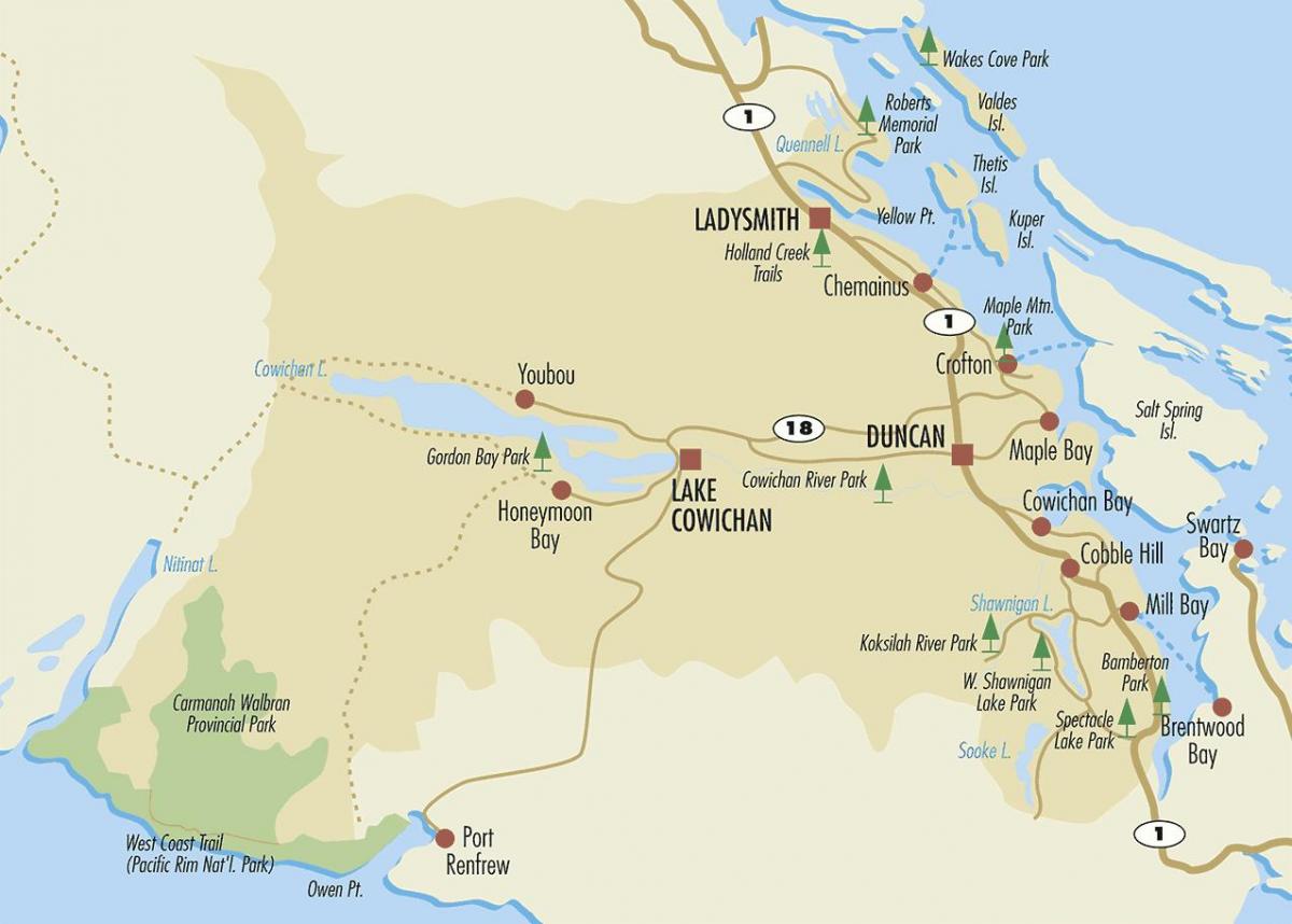 Žemėlapis duncan vankuverio salos 