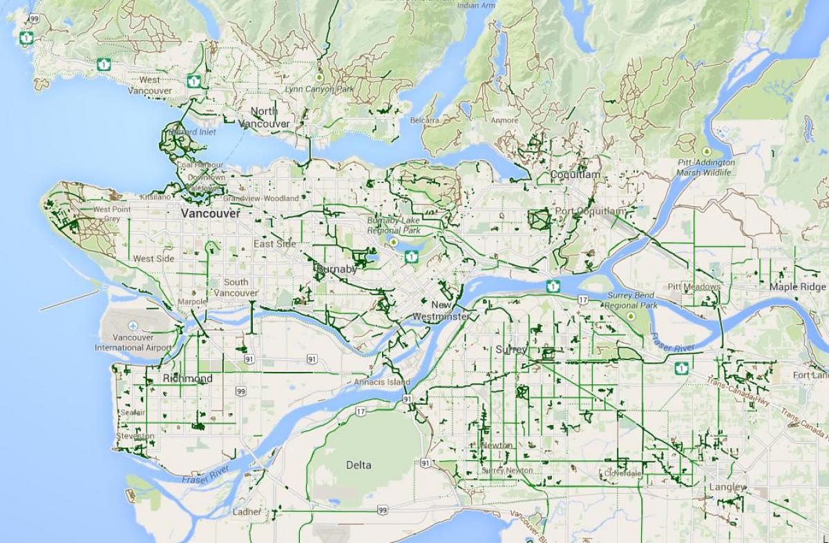 Žemėlapis metro vancouver dviračiu
