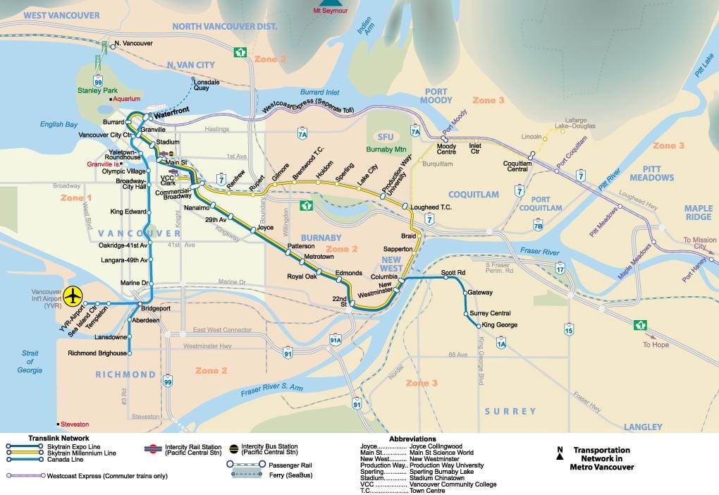 Žemėlapis metro vancouver rajone