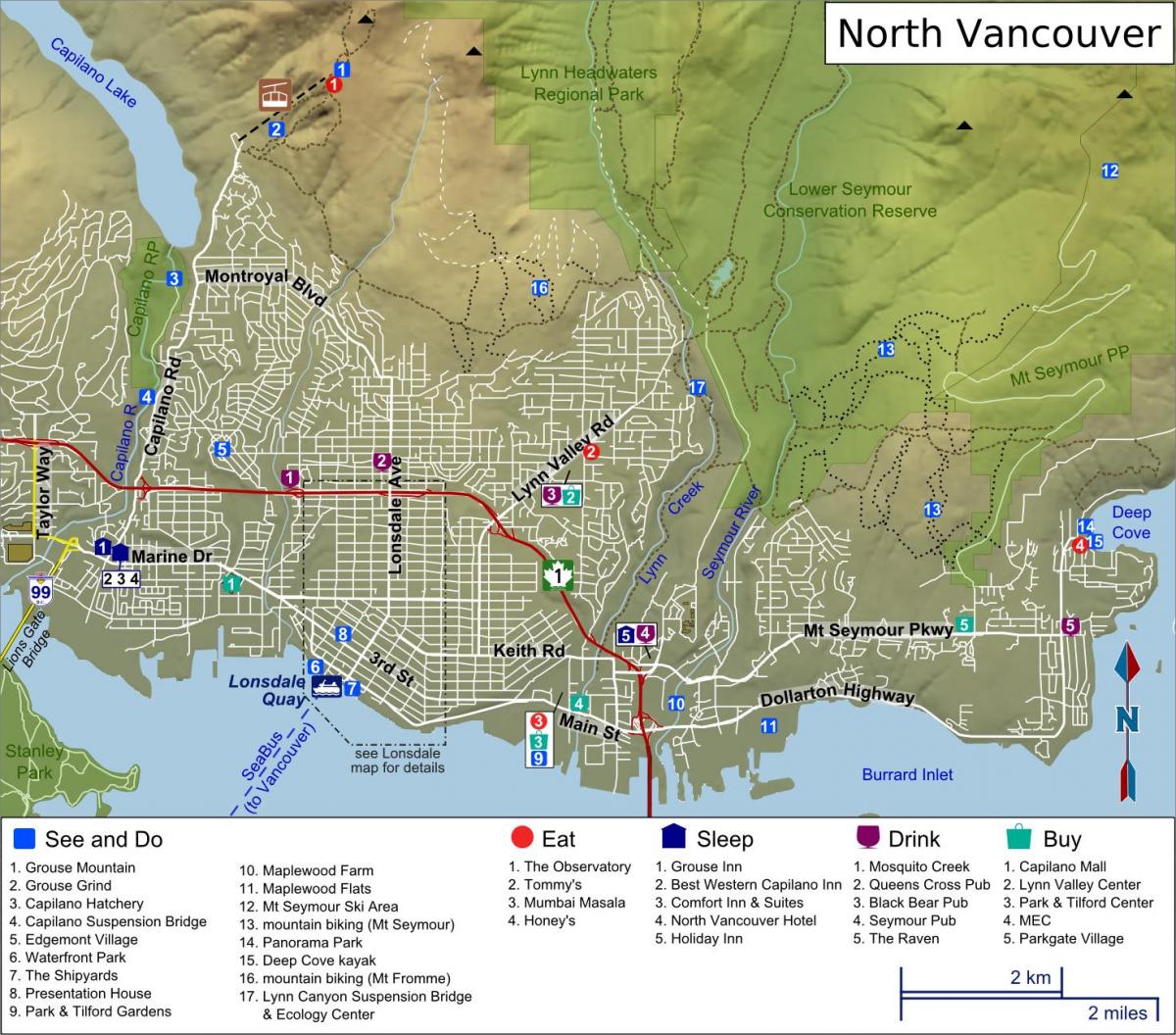 Žemėlapis north shore vankuveris