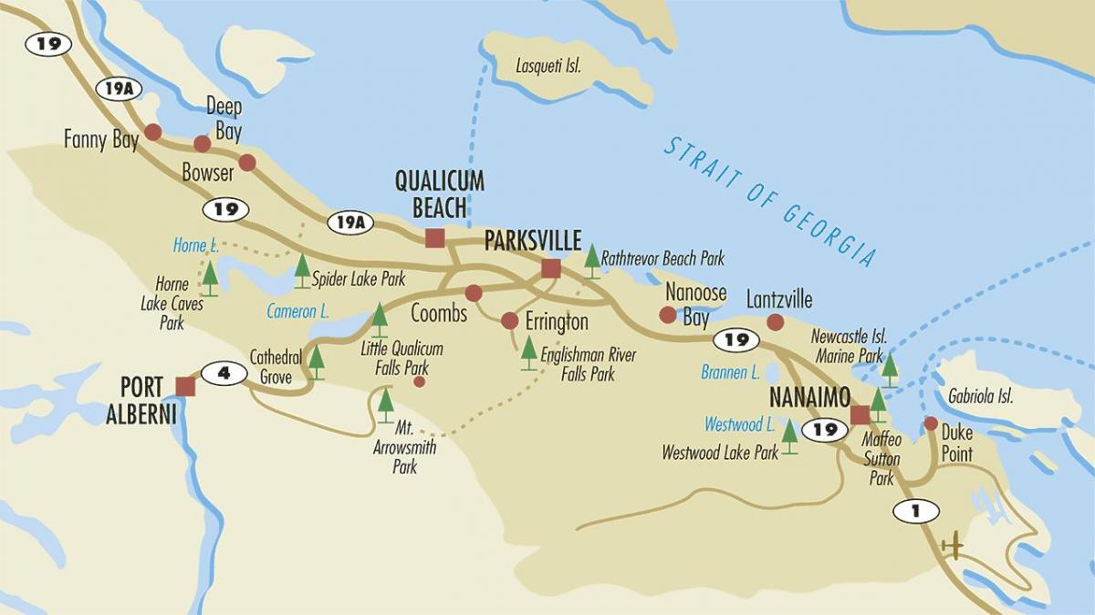 žemėlapis parksville vankuverio salos