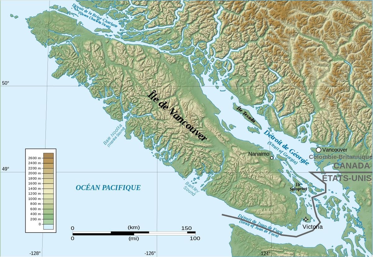 Žemėlapis topografinis vankuverio salos