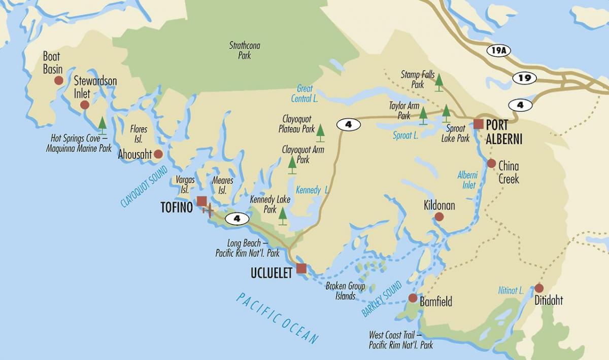 Žemėlapis ucluelet vankuverio salos