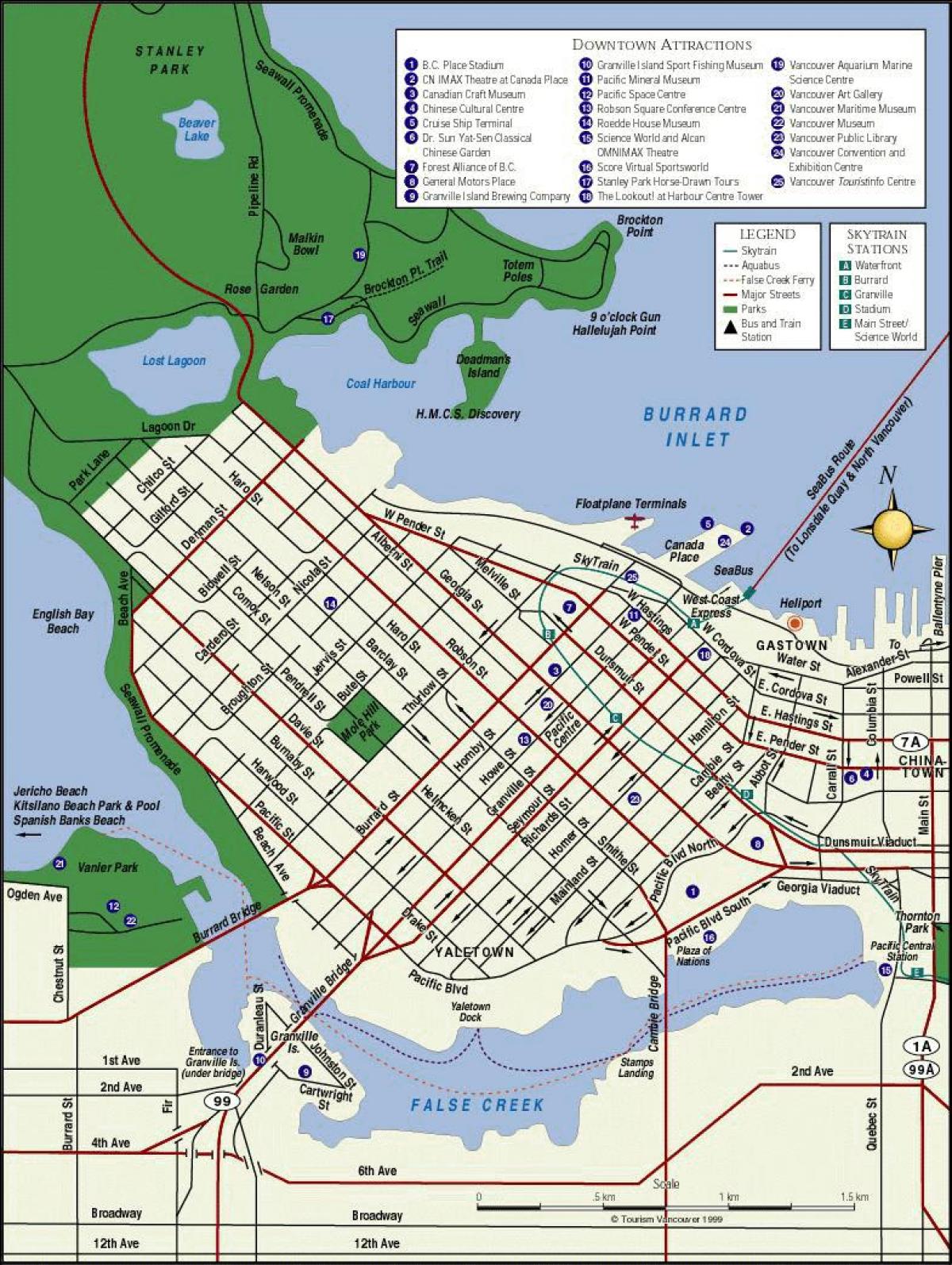 Žemėlapis vancouver miesto centro