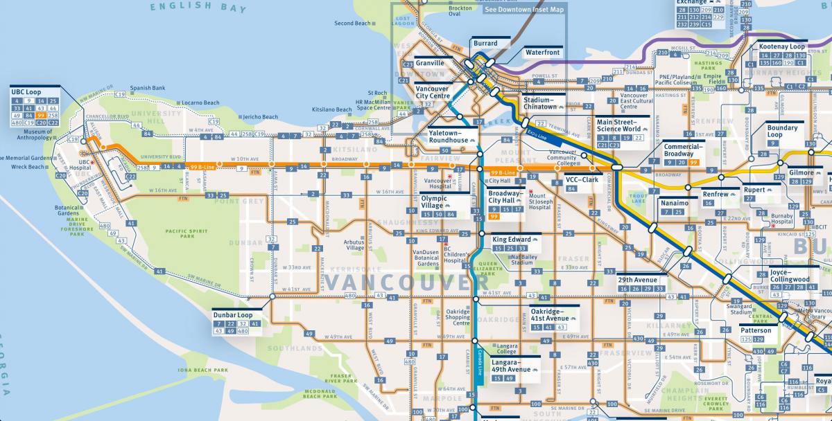 Žemėlapis vankuveris autobusų maršrutų
