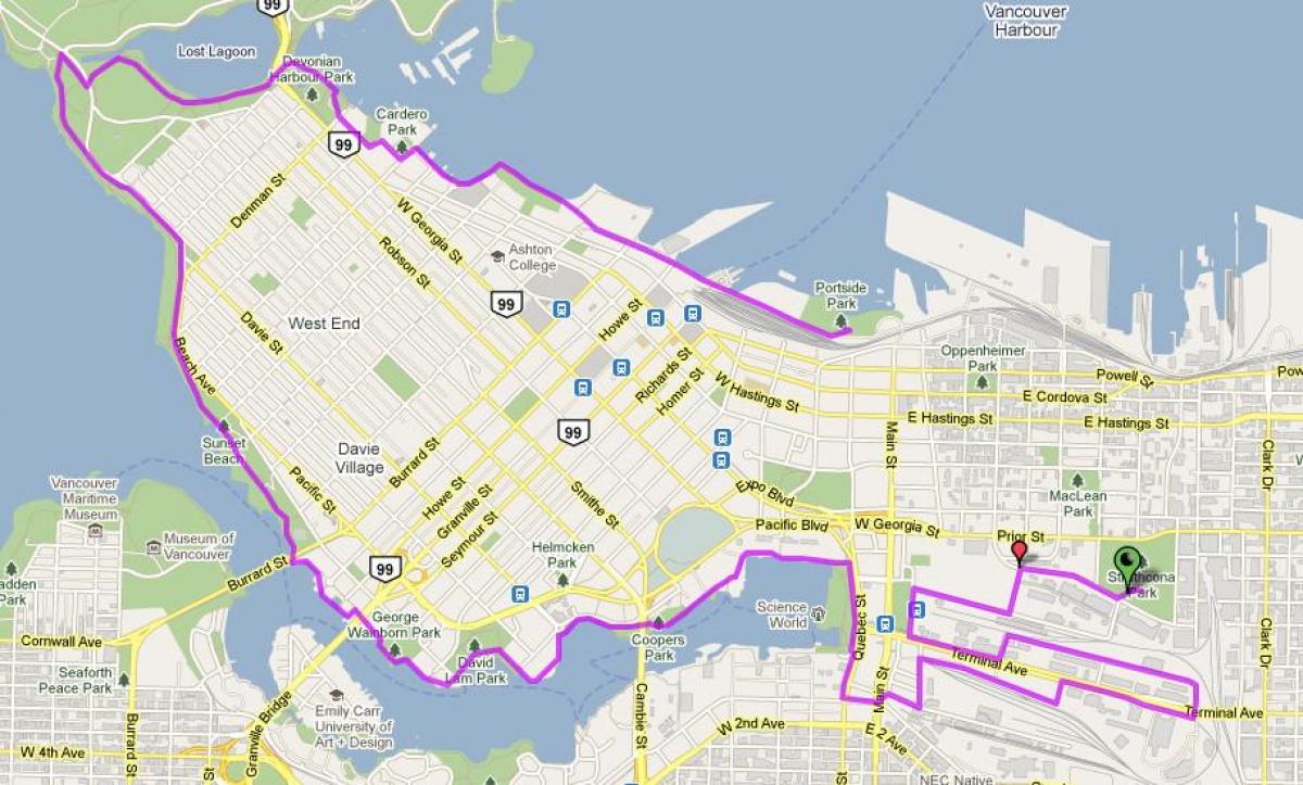 miesto vankuveris dviračių žemėlapis