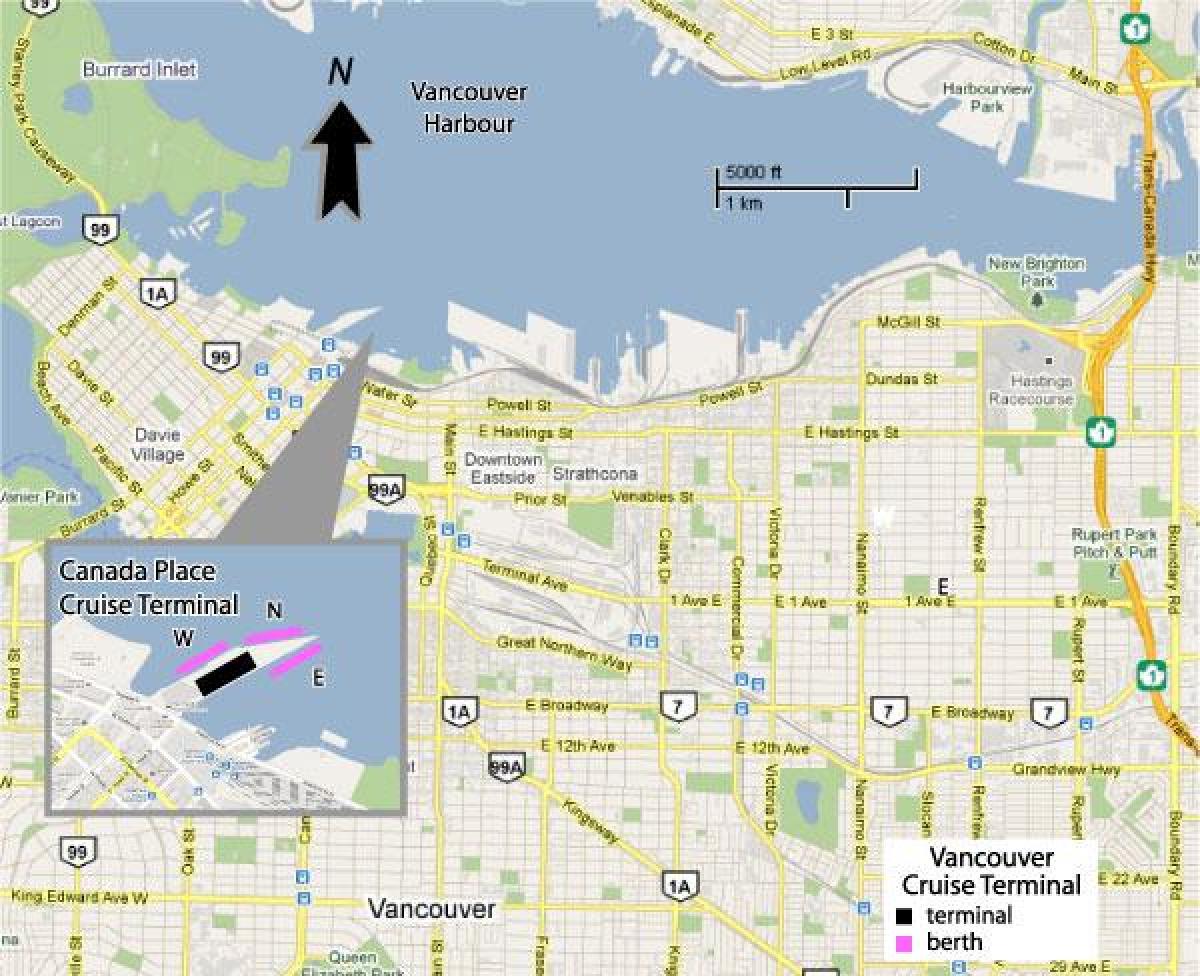 vankuverio kruizinių laivų uostas map