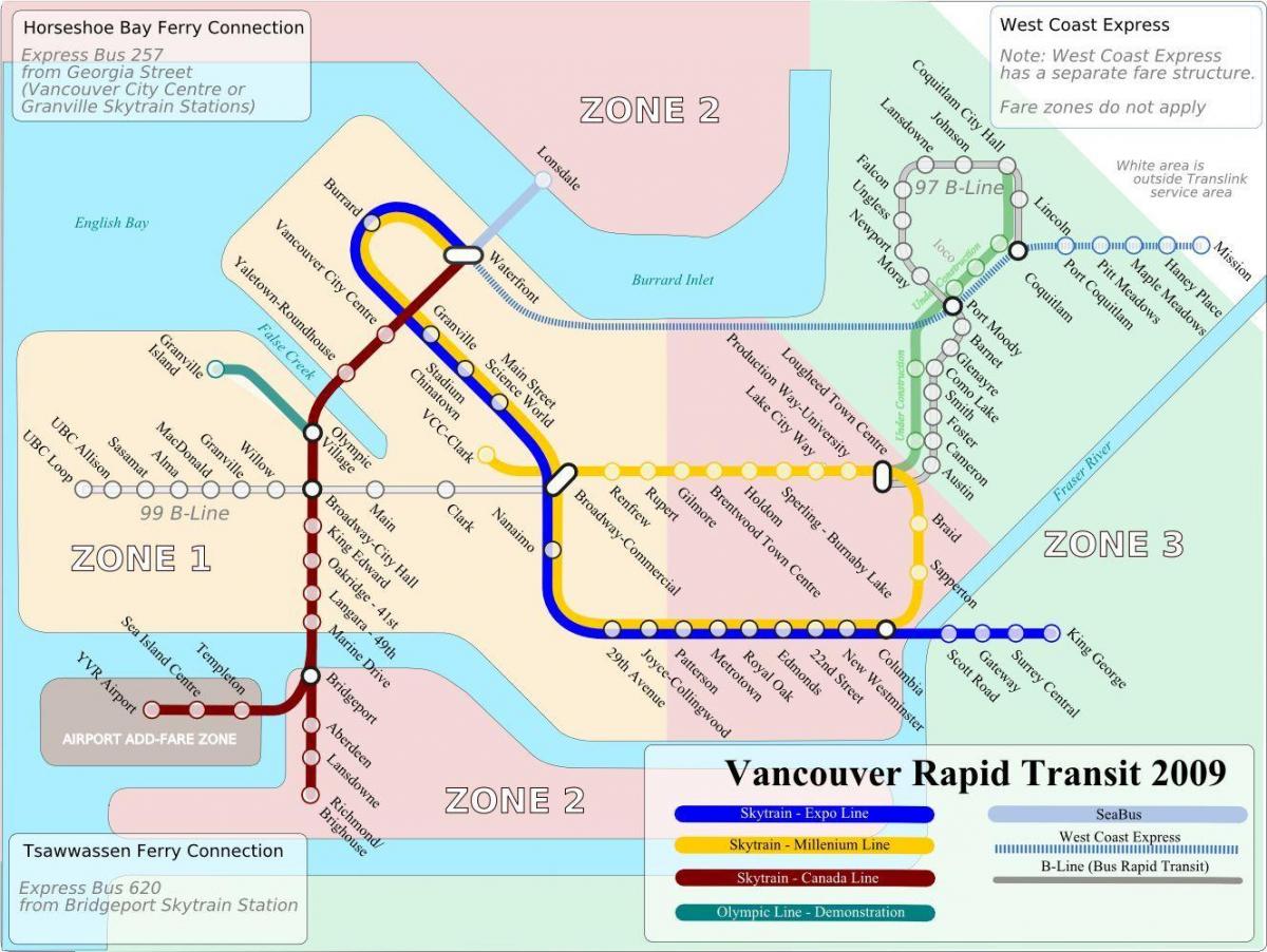 Žemėlapis iš vankuverio oro uosto traukinys