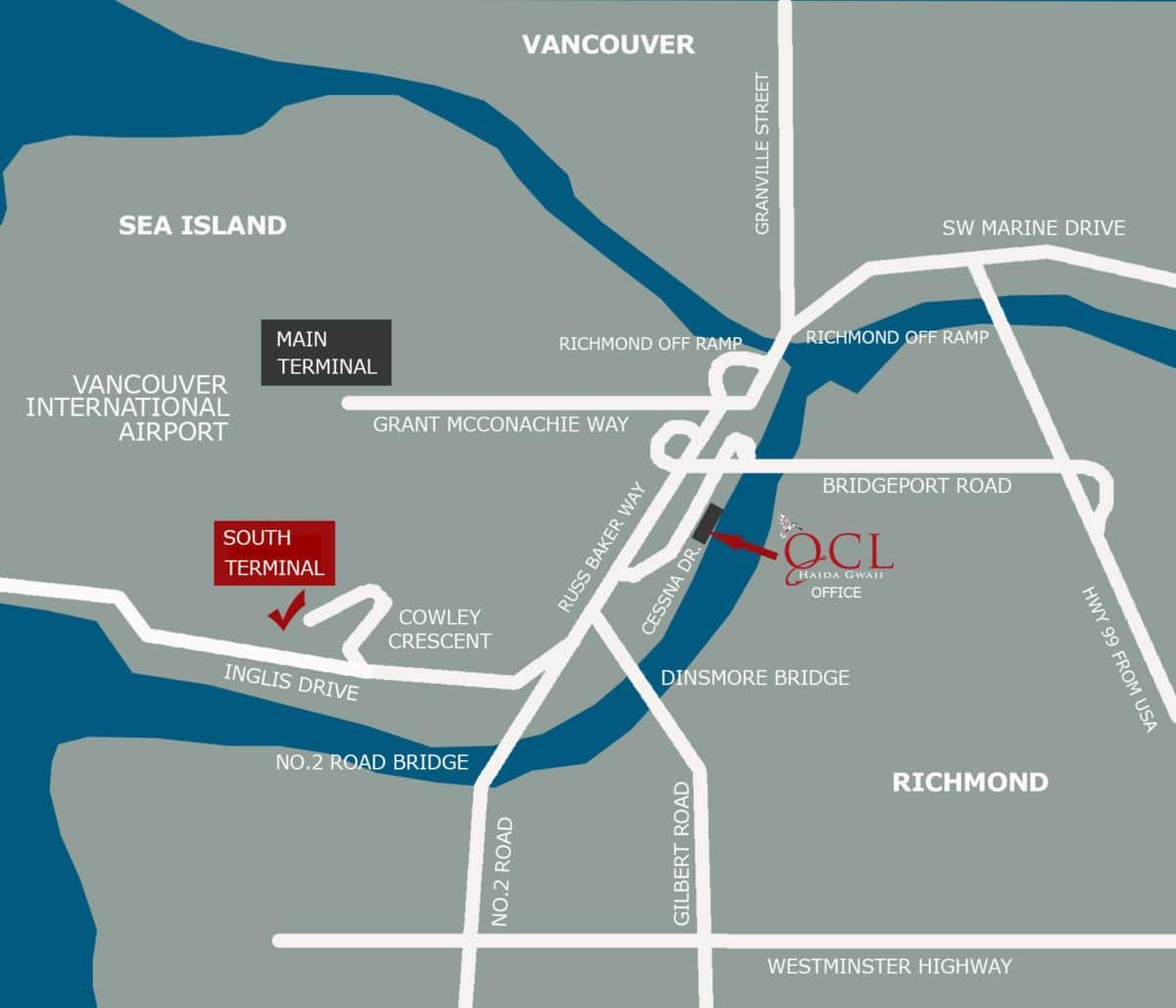 Žemėlapis iš vankuverio oro uosto vieta