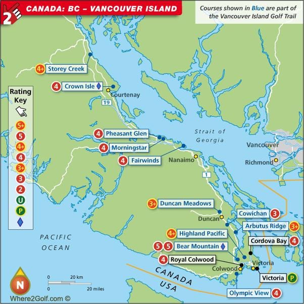 Žemėlapis vankuverio salos golfo kursai