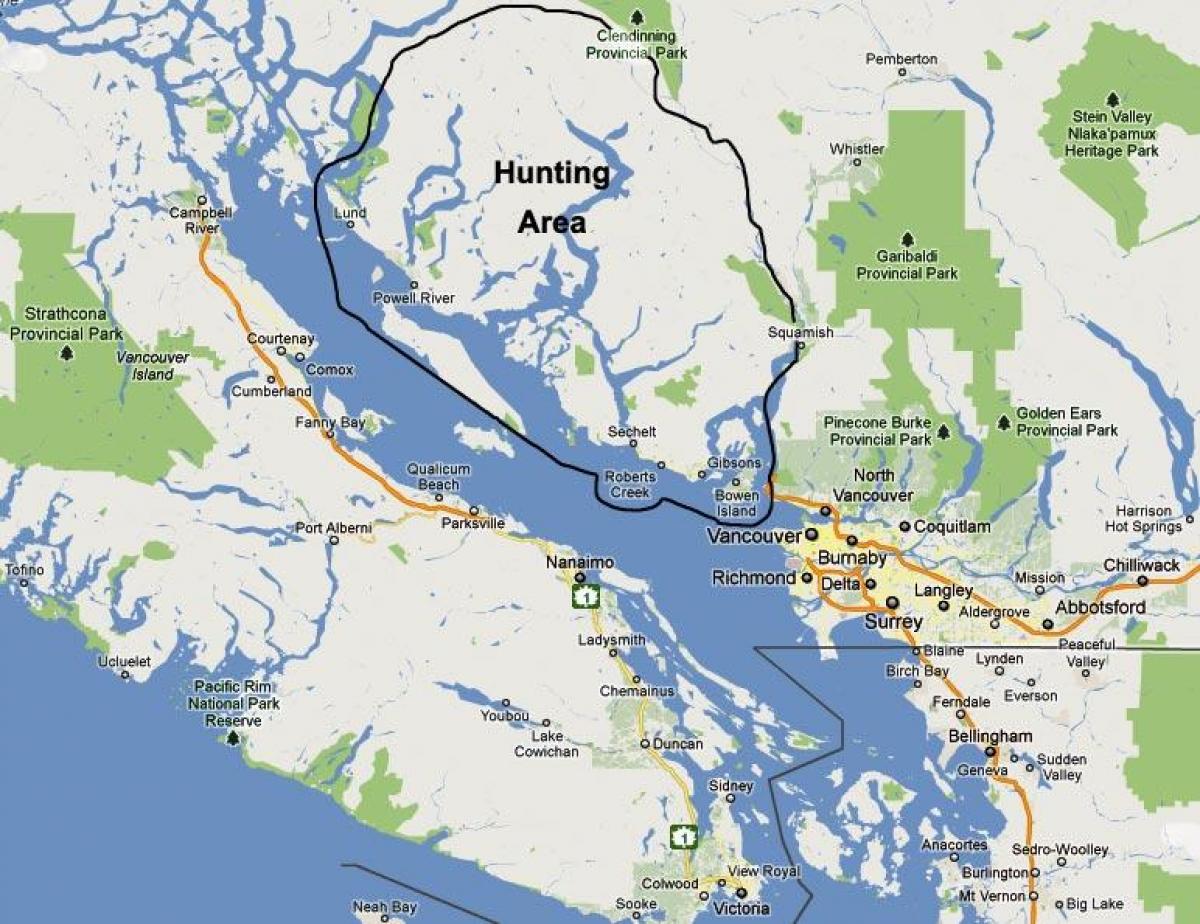 Žemėlapis vankuverio salos medžioklė