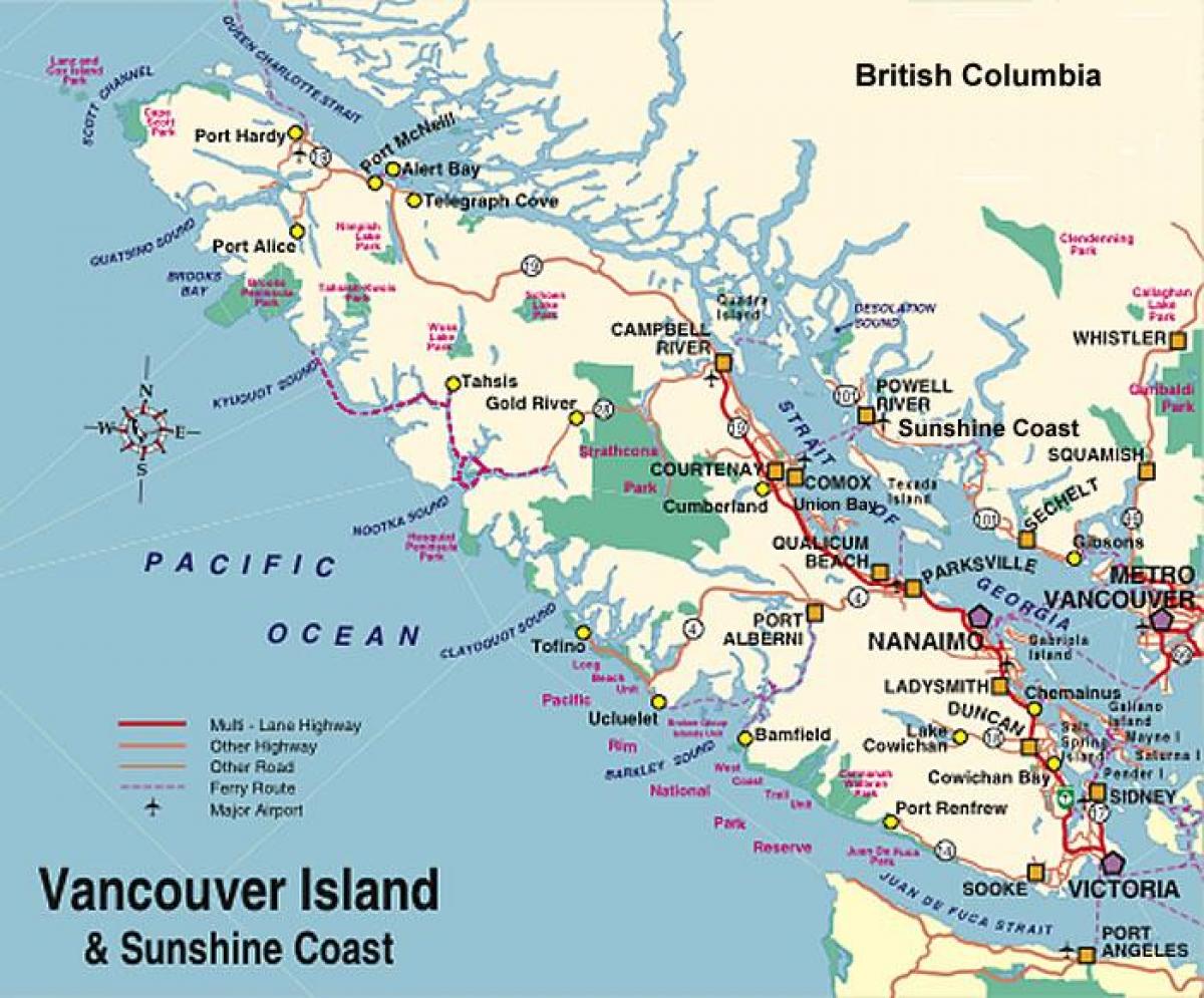 Žemėlapis vankuverio salos stovyklavietės 