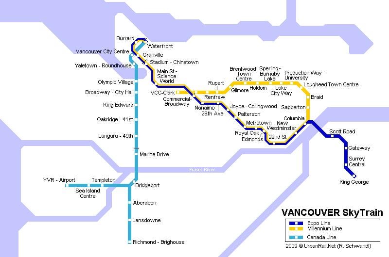 Žemėlapis yvr skytrain