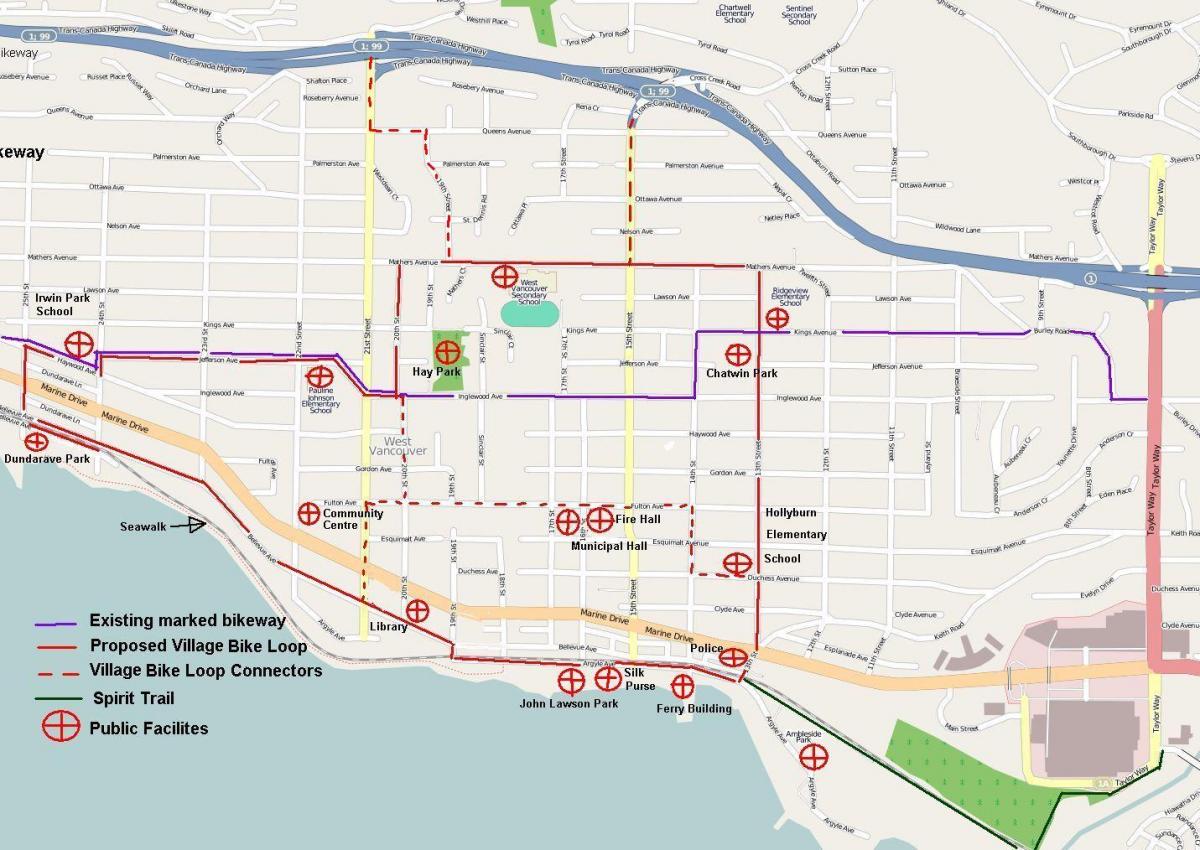šiaurės vankuveris dviračių žemėlapis