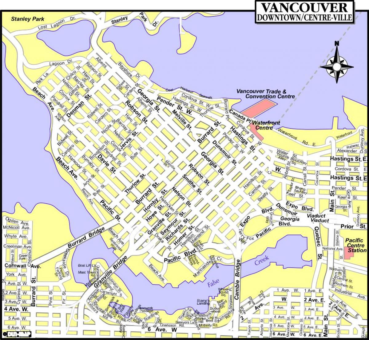 Žemėlapis downtown vancouver bc