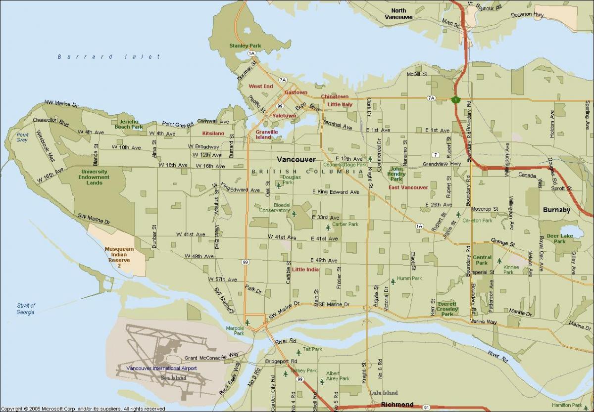 Žemėlapis street vancouver, bc canada
