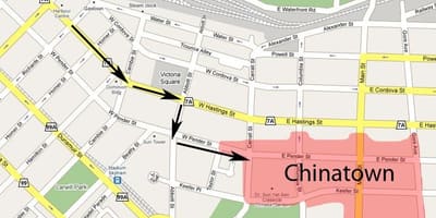 Žemėlapis chinatown vankuveris