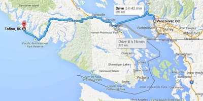 Žemėlapis tofino vankuverio salos