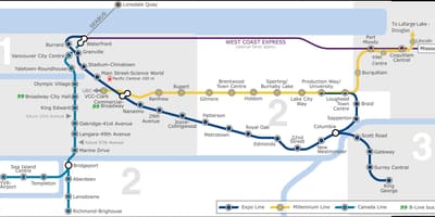 Oro uosto skytrain vankuveris žemėlapyje