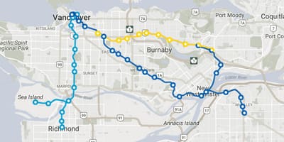 Skytrain vankuveris žemėlapis maršrutai